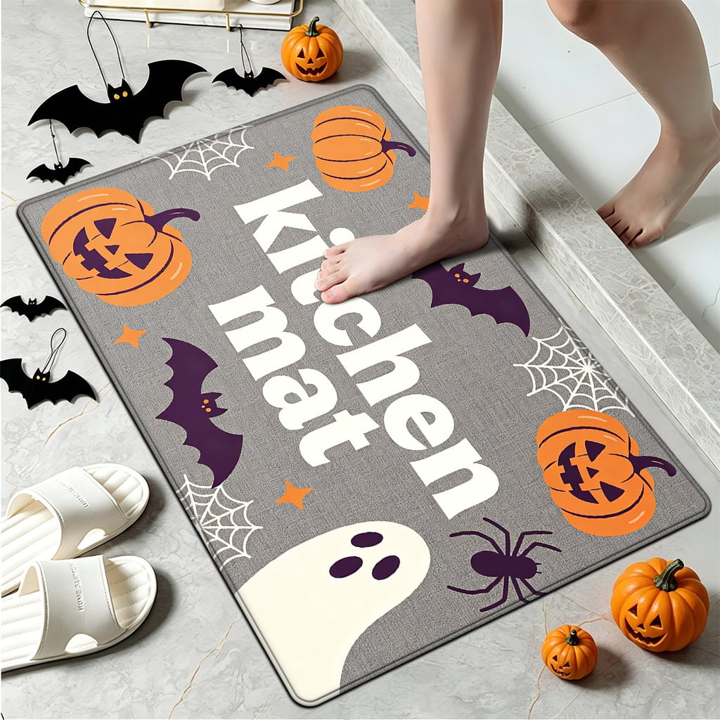 YIMEIS Halloween Pumpkin Lanterns 3Pcs Flannel Mat and Kitchen Rugs Set,Soft Non-slip,Perfect for Home Bathroom