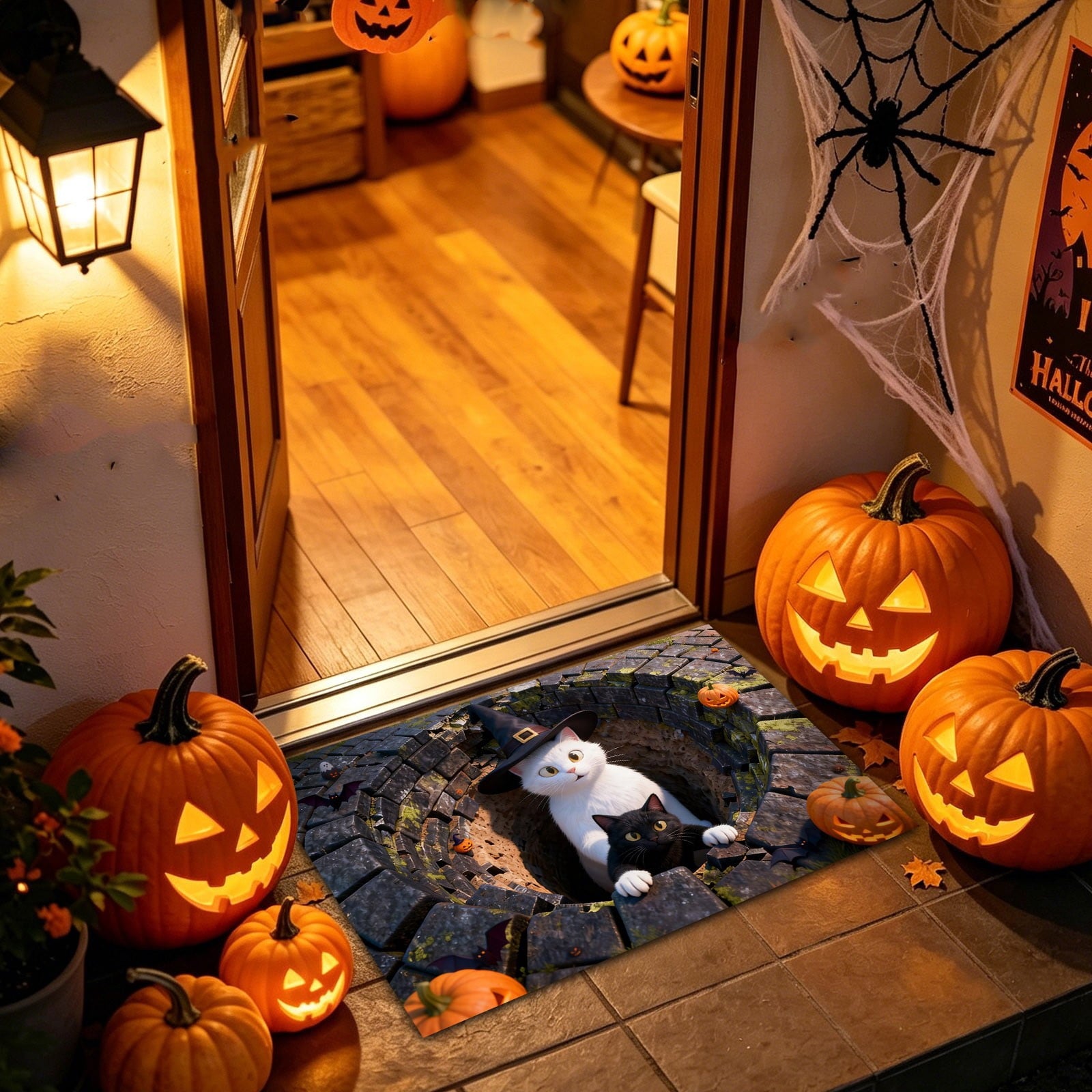 3D Optical Illusion Halloween Doormat Visual Trap Hole Design Non Velvet Entryway Rug Washable Floor Mat