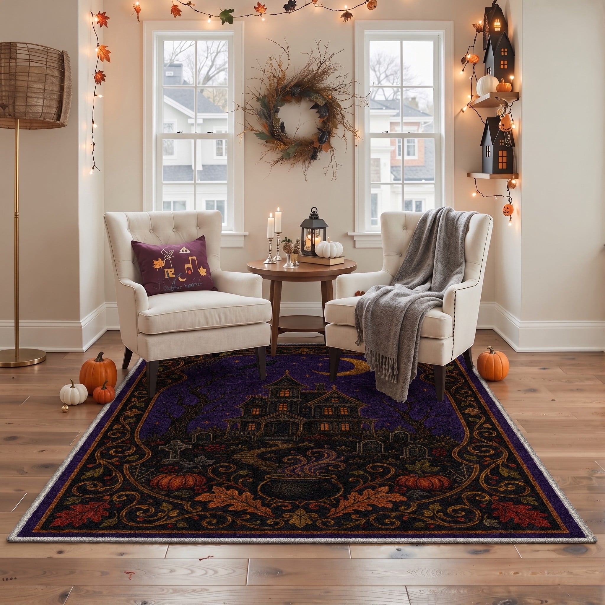 GENIMO 2'x7' Halloween Runner Rug, Washable Non Slip Soft Vintage Witch Indoor Outdoor Hallway Runner for Porch Patio Kitchen Entryway, Vintage Black