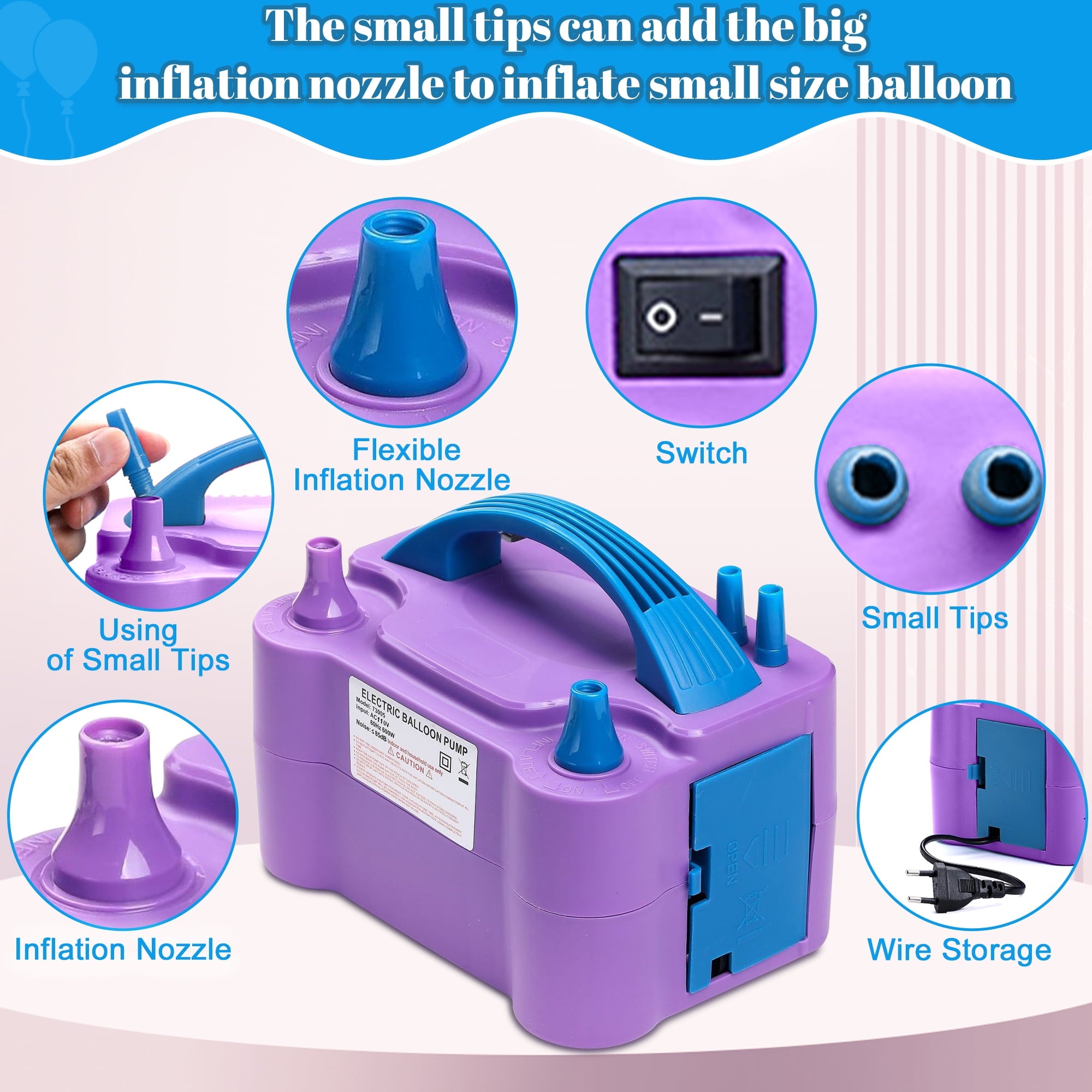 Electric Balloon Pump, Portable Dual Nozzle Blower Air Balloon Pump & Inflator for All Balloons Party Wedding Decoration