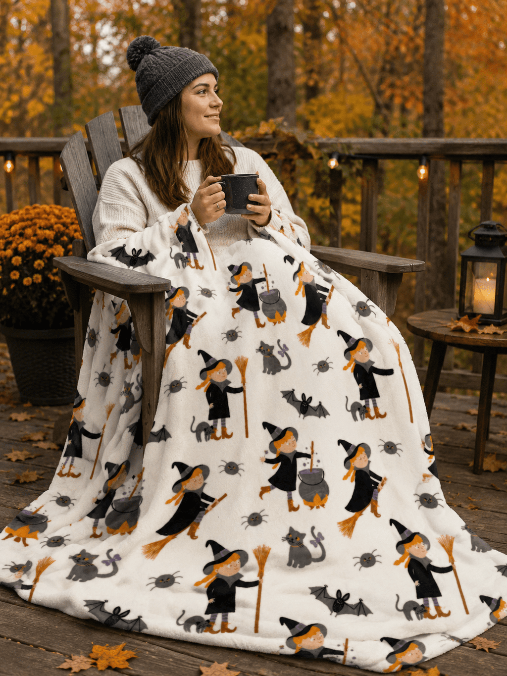 Serafina Home Halloween Throw Blanket: Fuzzy Boo! Jack O'Lantern Spider Webs Skull and Black Cats Print on Velvet Fleece for Sofa Bed Couch Chair Dorm