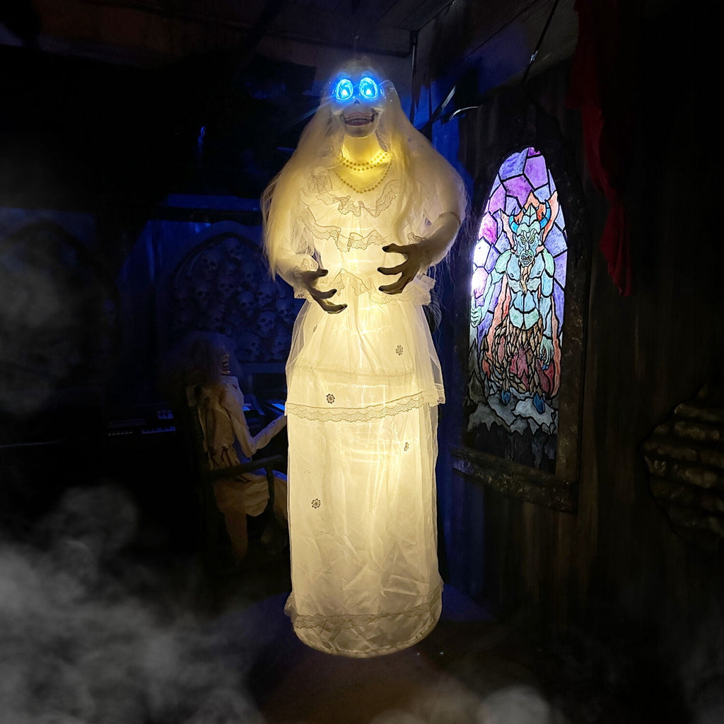 Haunted Hill Farm 5 ft Touch-Activated Animated Hanging Spinning Bride Halloween Animatronic, HHBRIDE-9HLSA