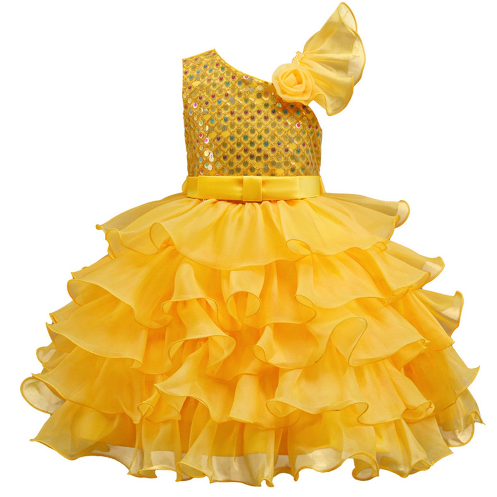 Toddler Dance Yellow Sequin Dress Tulle Dance Dresses Dance Kids 80s Outfits for Girls Dance Performance Outerwear 3-4 Years