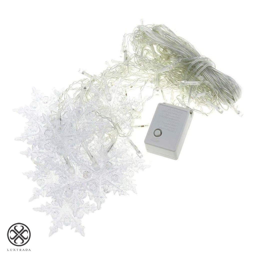 Morttic Christmas 96LEDs Snowflake Fairy String Curtain Window Light LED Starry Christmas String Lights for Holidays Wedding Party Decor (Warm Light)