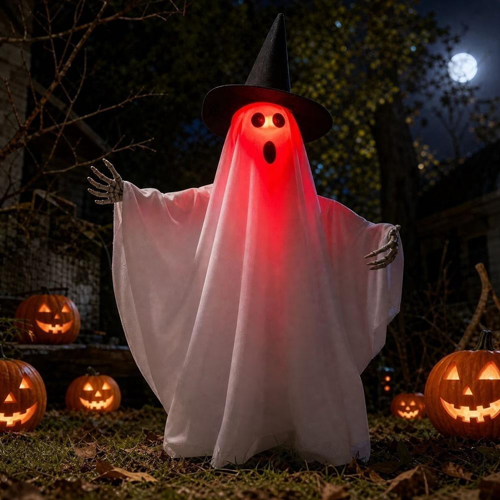 Halloween Animated Ghost Decorations, 26 Inch Sound Activated LED Ghost Prop, Walking Rotating Light Up Decor for Haunted House, Porch, Yard Party