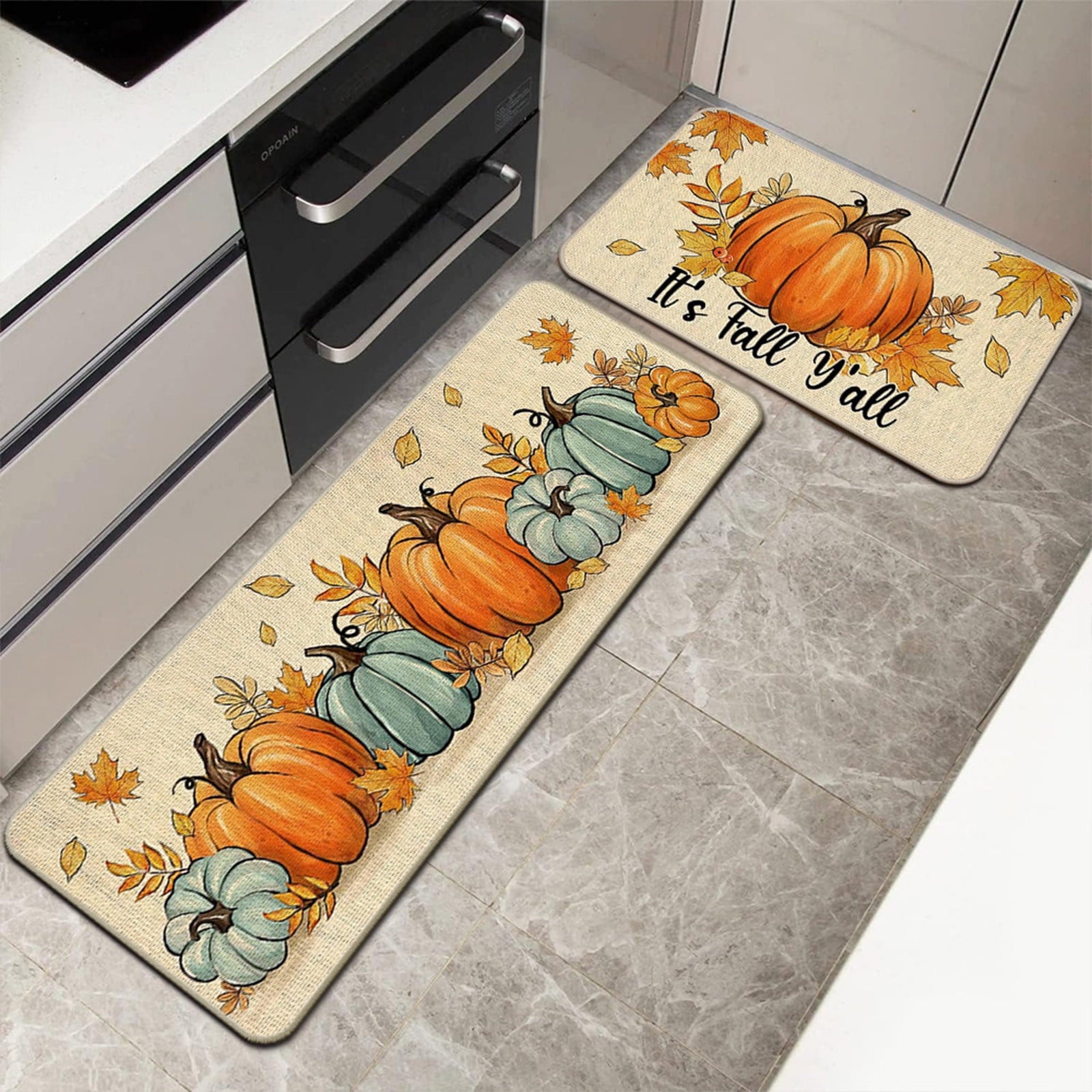 Zhourta Halloween Fall Plaid Outdoor Rug Orange Plaid Outdoor Rug Cotton Hand Woven Check Rug Layered Doormats for Front Door Front Porch Farmhouses Entryway Patio 15.7x23.6 Inch
