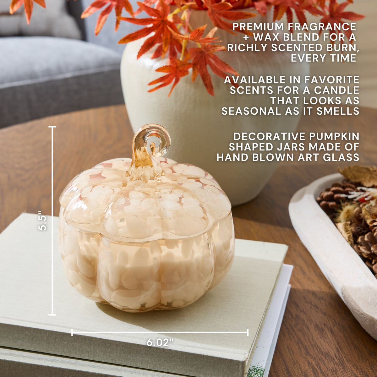 Better Homes & Gardens 2-Wick 18 oz White Tortoiseshell Glass Pumpkin Jar Candle, Pumpkin Snickerdoodle Swirl