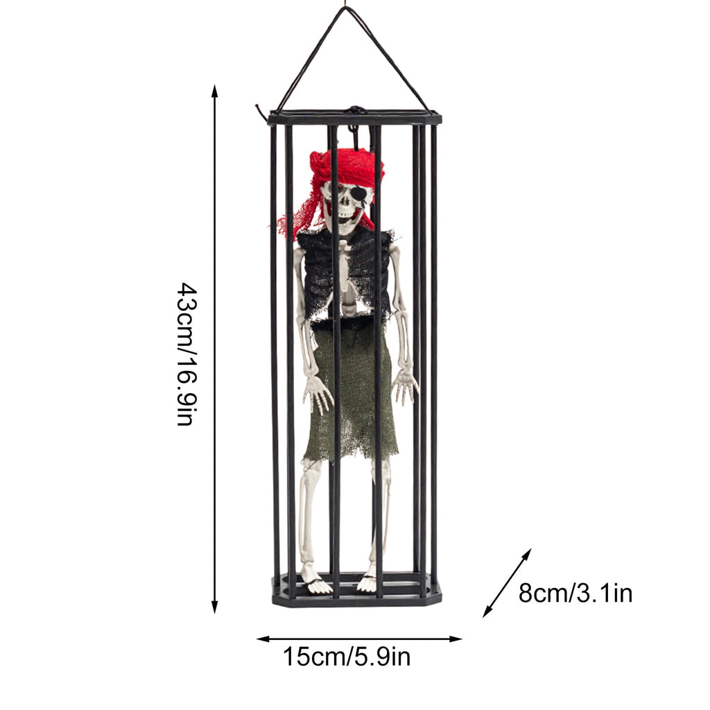 Konghyp Halloween Hanging Decoration Cage Ghost, Motion Activated Skeleton Prisoner, Creepy Party Prop for Haunted House, Animated Scare Device, Unique Halloween Decor