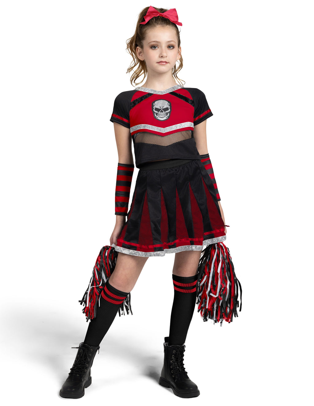 Joyfy Cheerleader Costume for Girls, Bad Spirit Costume for Kids, Skull Scary Outfit with Accessories for Halloween Party Cosplay