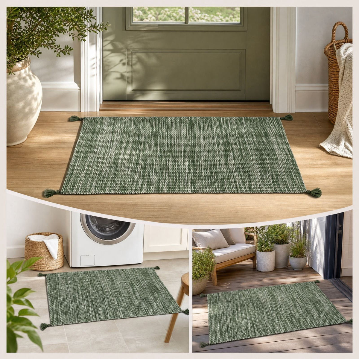 Boho Tassel Doormat 16x24 Inch, Soft Woven Laundry Kitchen Floor Rug for Farmhouse Decor, 1 PC