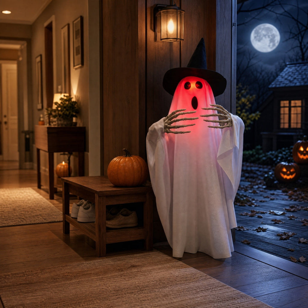 ShengapQ Halloween Luminous Voice Walking and Rotating Ghost, Interactive Voice-Activated Decoration, Spinning Light-Up Halloween Figure, Spooky Animated Ghost for Home and Yard Decor