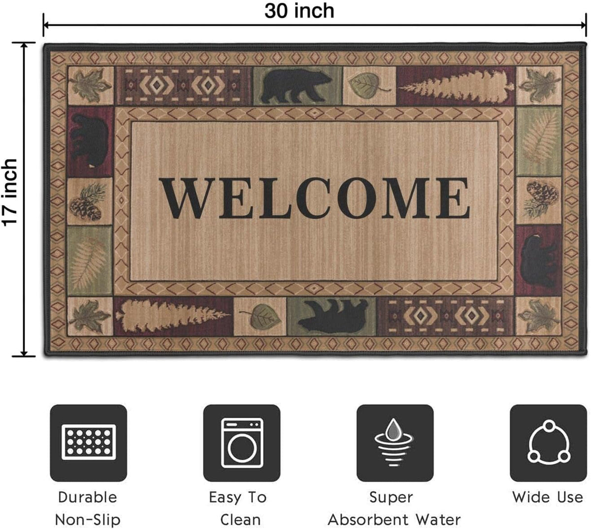 Bear Rugs Tribal Doormat Non-Slip Absorbent Resist Dirt Front Door Mat Machine Washable Welcome Mats Outdoor Inside Floor Rugs for Entryway 30" X 17"…