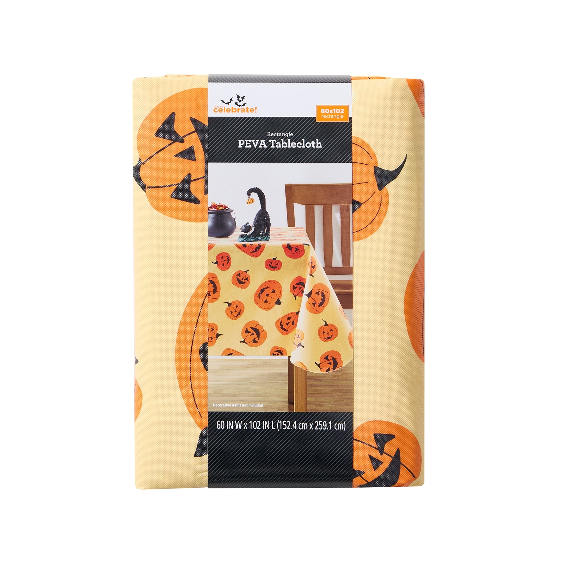 Way To Celebrate Halloween PEVA Tablecloth, Indoor & Outdoor Table 60" x 102" - Pumpkin Toss
