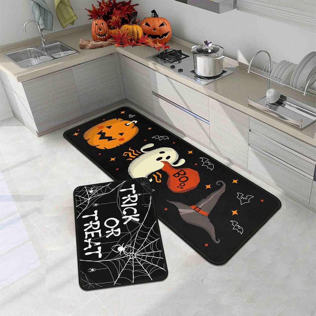 Halloween Kitchen Rugs Set of 2, Cushioned Anti-Fatigue Kitchen Mats for Floor, Spider Web Kitchen Mats, Non-Slip Waterproof Kitchen Floor Mat Washable for Kitchen, Home, Office, Laundry