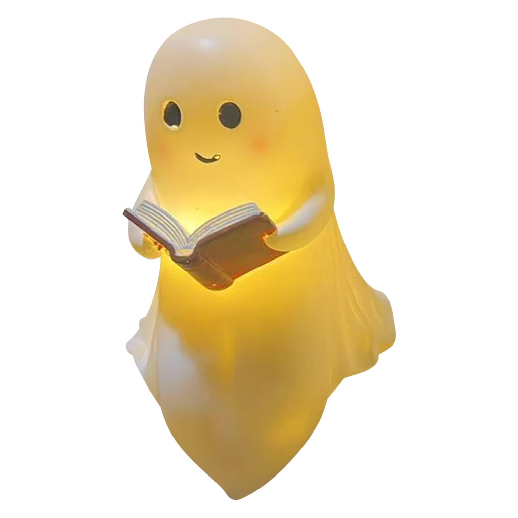 Fwttom Ghost Night Light, Halloween Lights Cute Ghost Reading Book Lamp, Halloween Decorations Indoor Light Up Ghost Statue Ghost Light for House Mantel Bedside