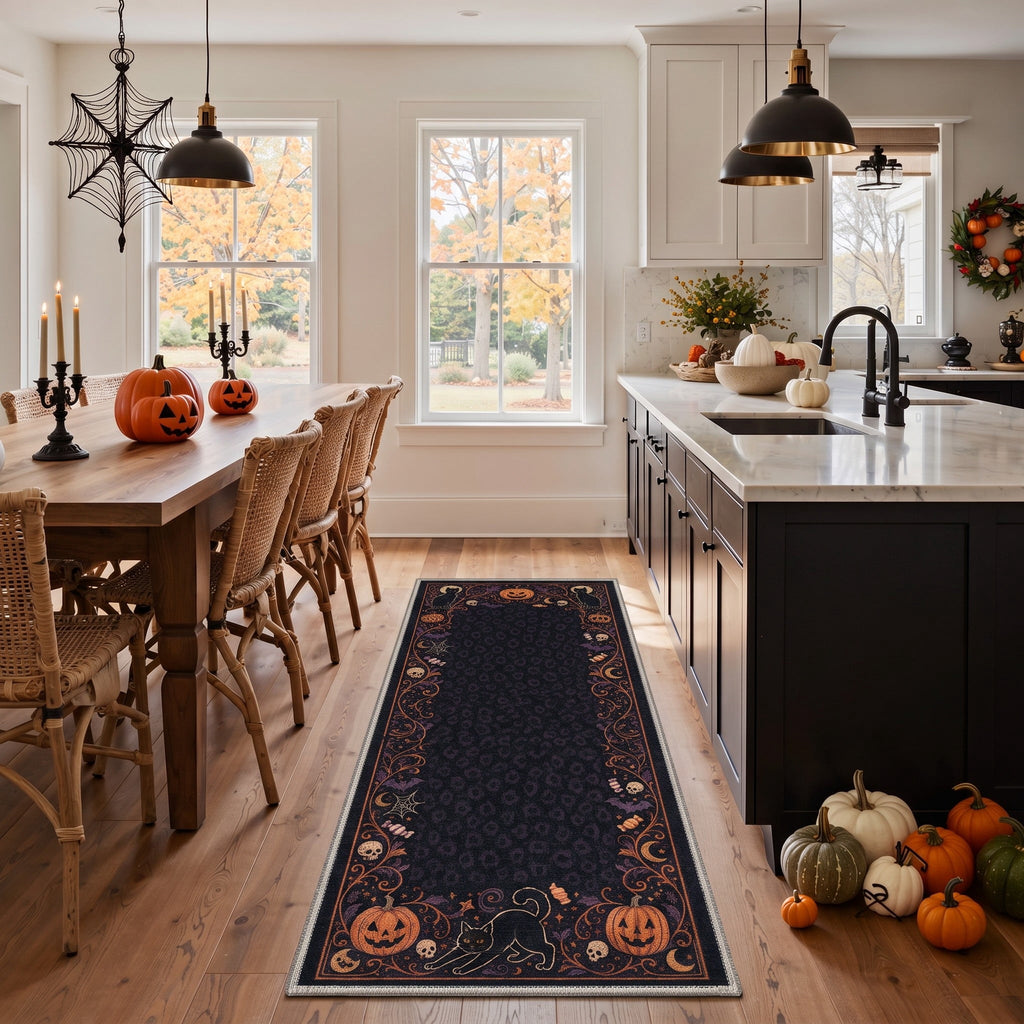 GENIMO 2'x7' Halloween Runner Rug, Washable Non Slip Soft Farmhouse Pumpkin Indoor Outdoor Hallway Runner for Porch Patio Kitchen Entryway, Vintage Sepia