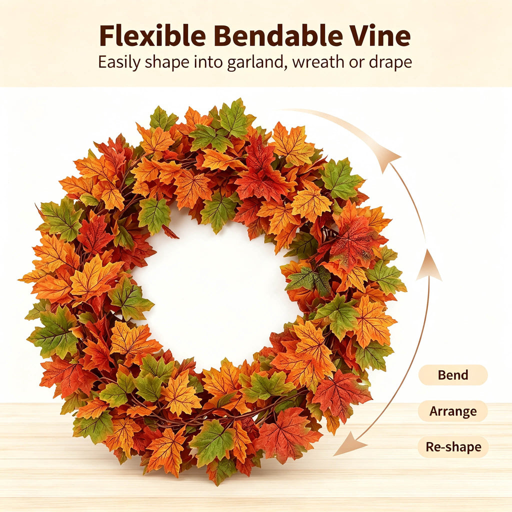 WKSCLPAI Halloween Maple Leaf Garland, Fall Vine Wreaths for Autumn Festivities Decor,Seasonal Garlands for Home,Halloween & Fall Decorations