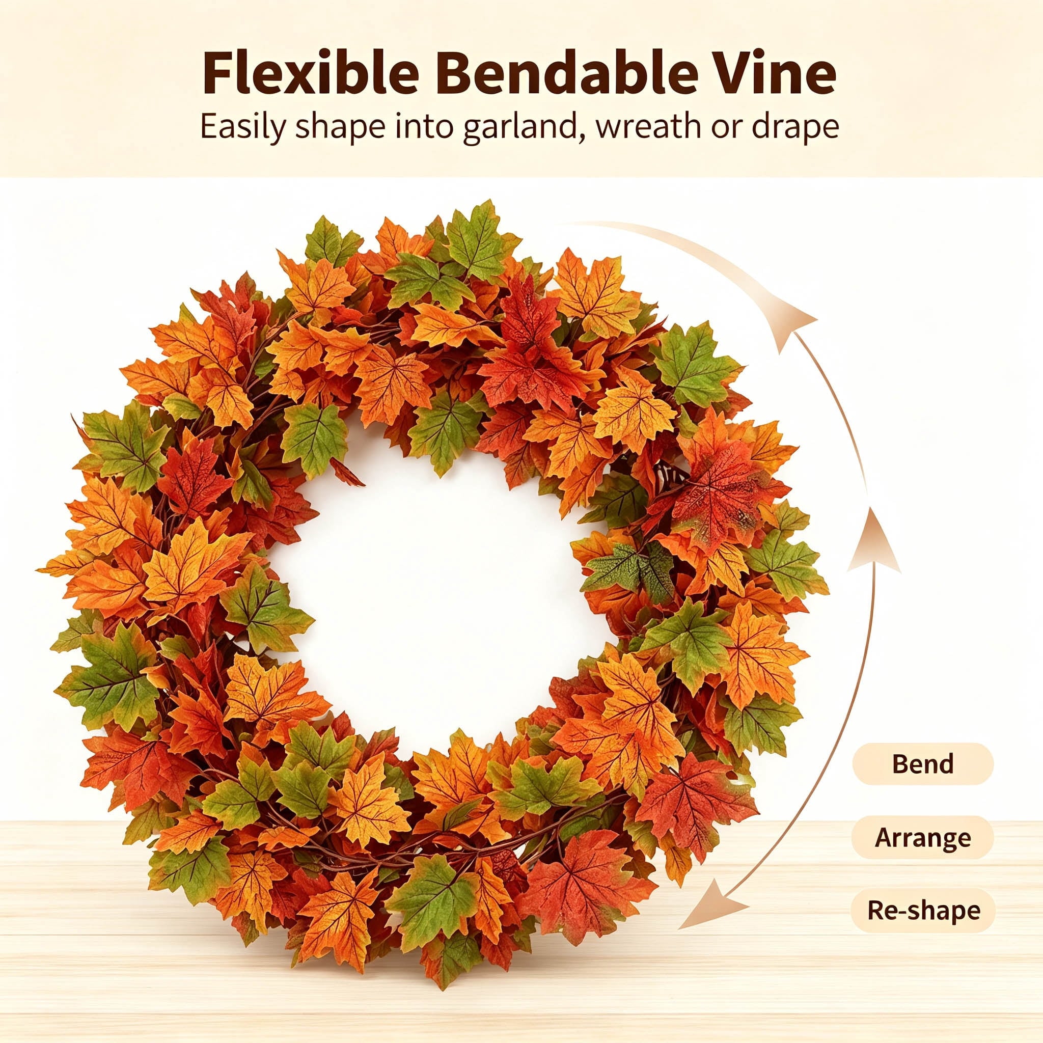 WKSCLPAI Halloween Maple Leaf Garland, Fall Vine Wreaths for Autumn Festivities Decor,Seasonal Garlands for Home,Halloween & Fall Decorations