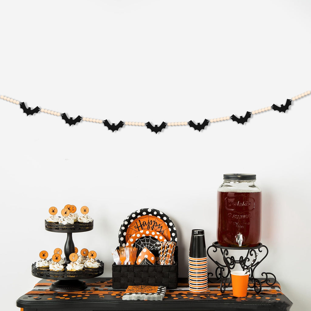 YIBAGA Halloween Garland Banner 4.67Ft Wool Felt Bats Bead Decoration Indoor Decor Party Supplies