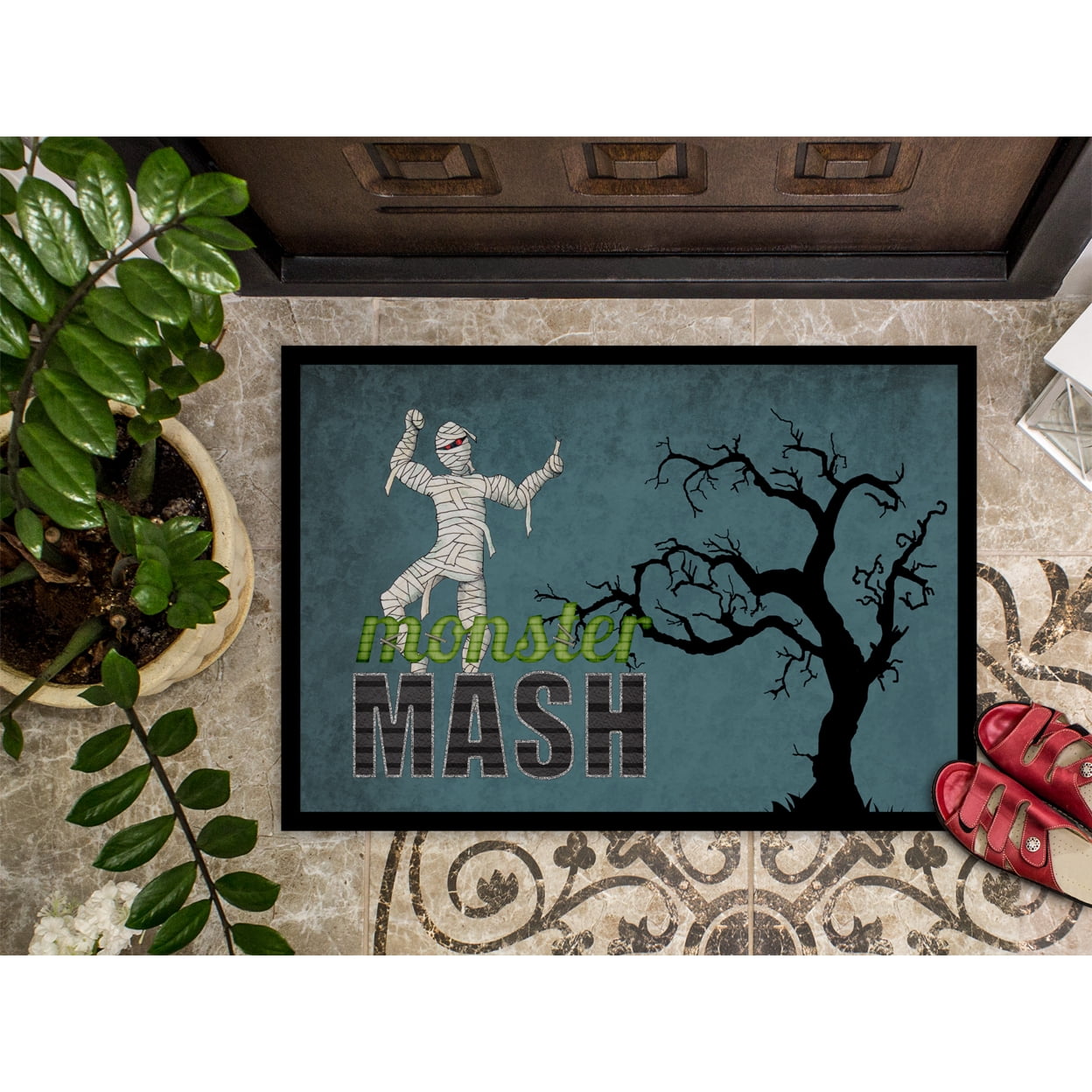 Monster Mash with Mummy Halloween Doormat 18x27