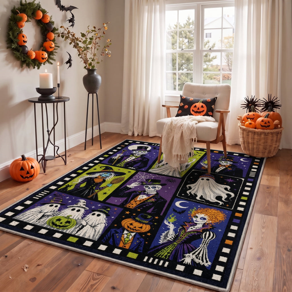 GENIMO 2'x3' Halloween Doormat, Washable Non Slip Soft Whimsical Cat Outdoor Door Mat for Front Door Covered Porch Patio Entryway, Vintage Black