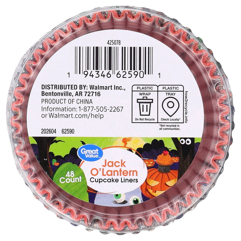 Great Value Jack-o'-Lantern Cupcake Liners, 48 Count