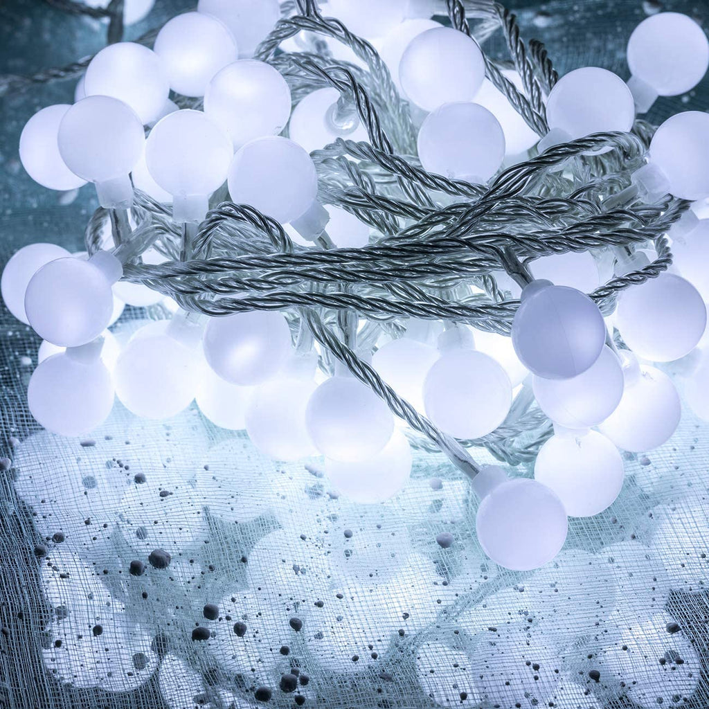 Bibana 100 LED 49 FT Globe Ball String Lights Fairy String Lights Plug in with Remote 8 Modes Extendable for Indoor Outdoor Wedding Birthday Christmas Tree Garden Decor (White)