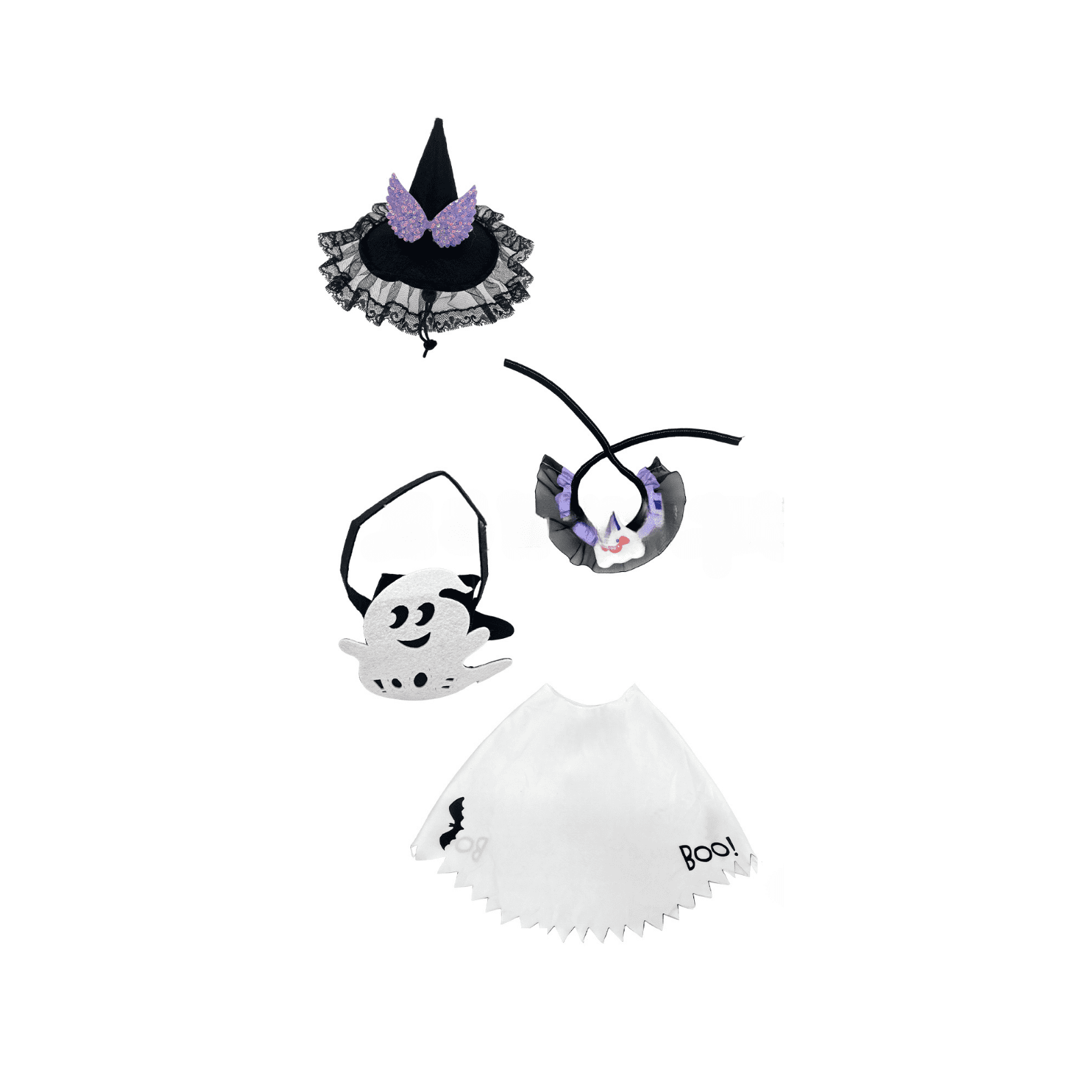 Bat Witch Hat Spiderweb Halloween Goose Clothes Fit 17/23In Cement Plastic Lawn Goose, Stylish Full Set for Outdoor Yard Patio Garden Seasonal Halloween Home Ornamental Arrangement