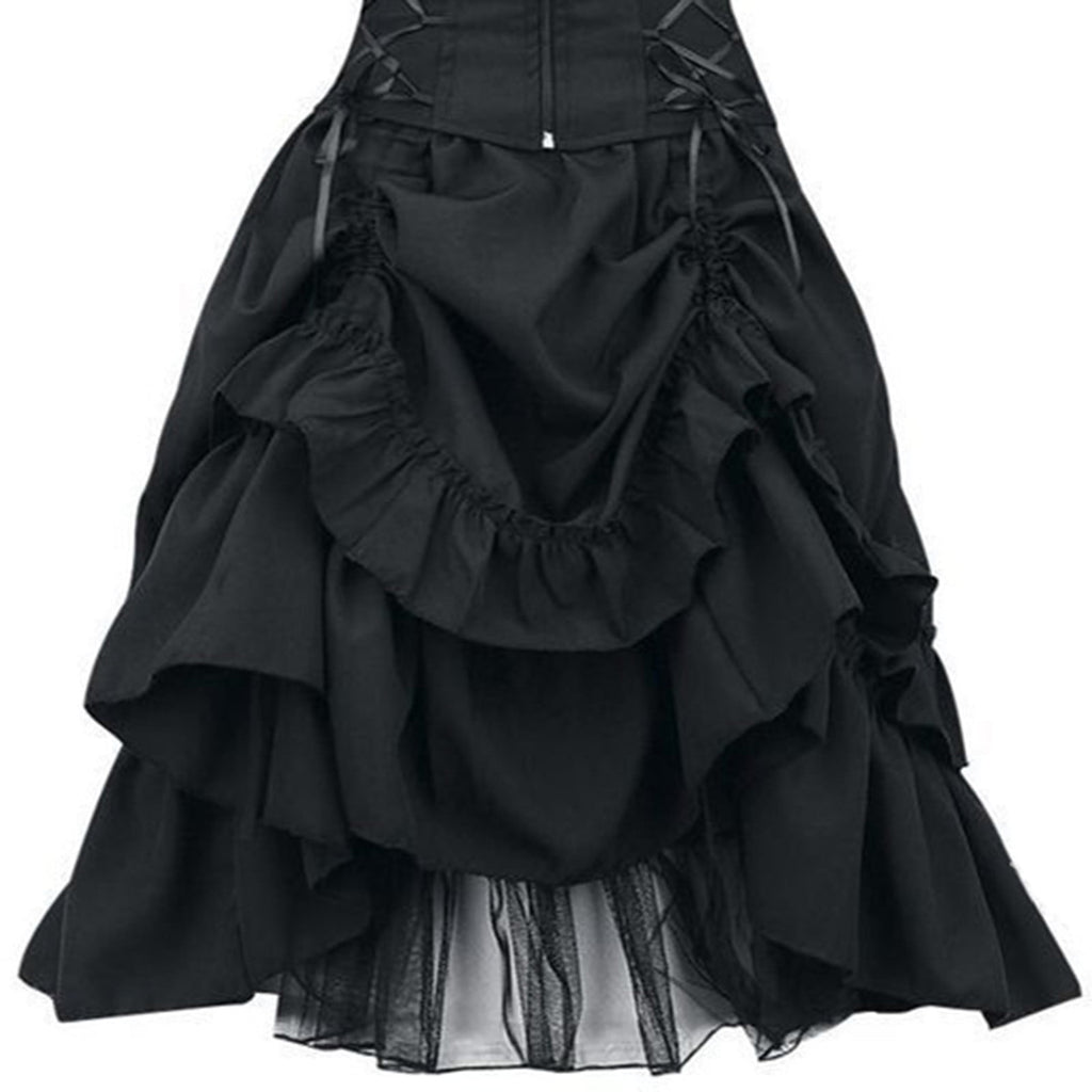 UPPADA Halloween Costumes For Womens Sleeveless Irregular Gothic Dress Ruffle Steampunk Dress Corset Square Neck Layers Dress
