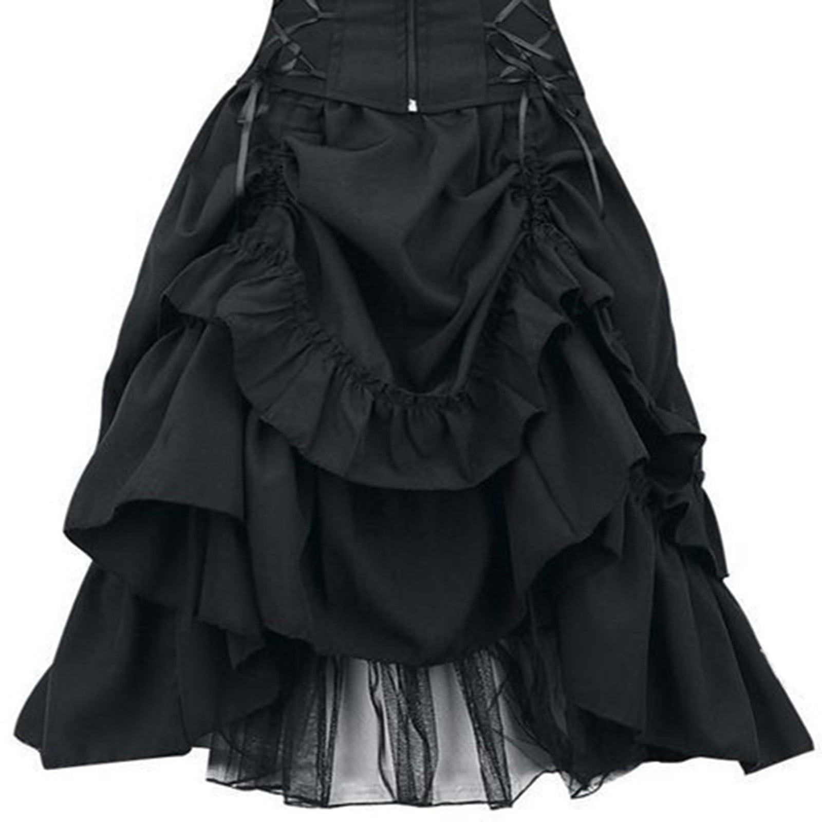 UPPADA Halloween Costumes For Womens Sleeveless Irregular Gothic Dress Ruffle Steampunk Dress Corset Square Neck Layers Dress