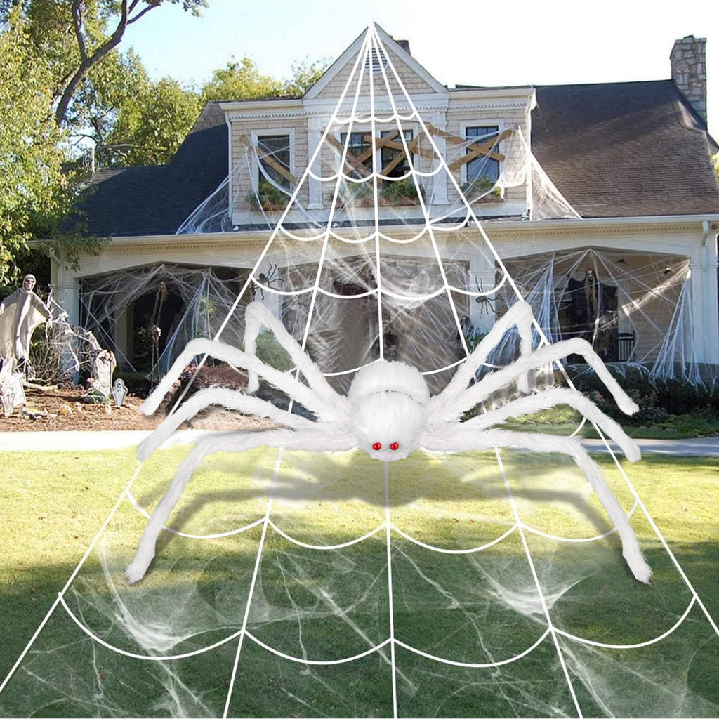 Innens 11.8ft Halloween 144 LED Purple Spider Web Lights with 35" Giant Spider Light up Cobweb Halloween Decorations for Indoor Ourdoor Garden Yard Home Patio (Black, 1Pc)