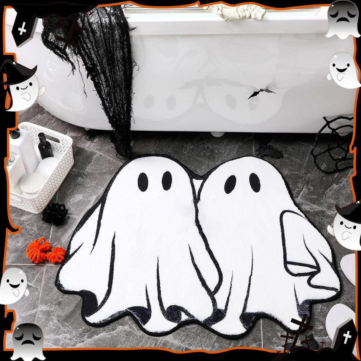 Halloween Bathroom Rugs，Farmhouse Halloween Rugs for Bathroom Decorations for The Home，Pumpkin Bath Mats，Holiday Cute Pumpkin Decor Non - Slip 15.7*23.6Inches