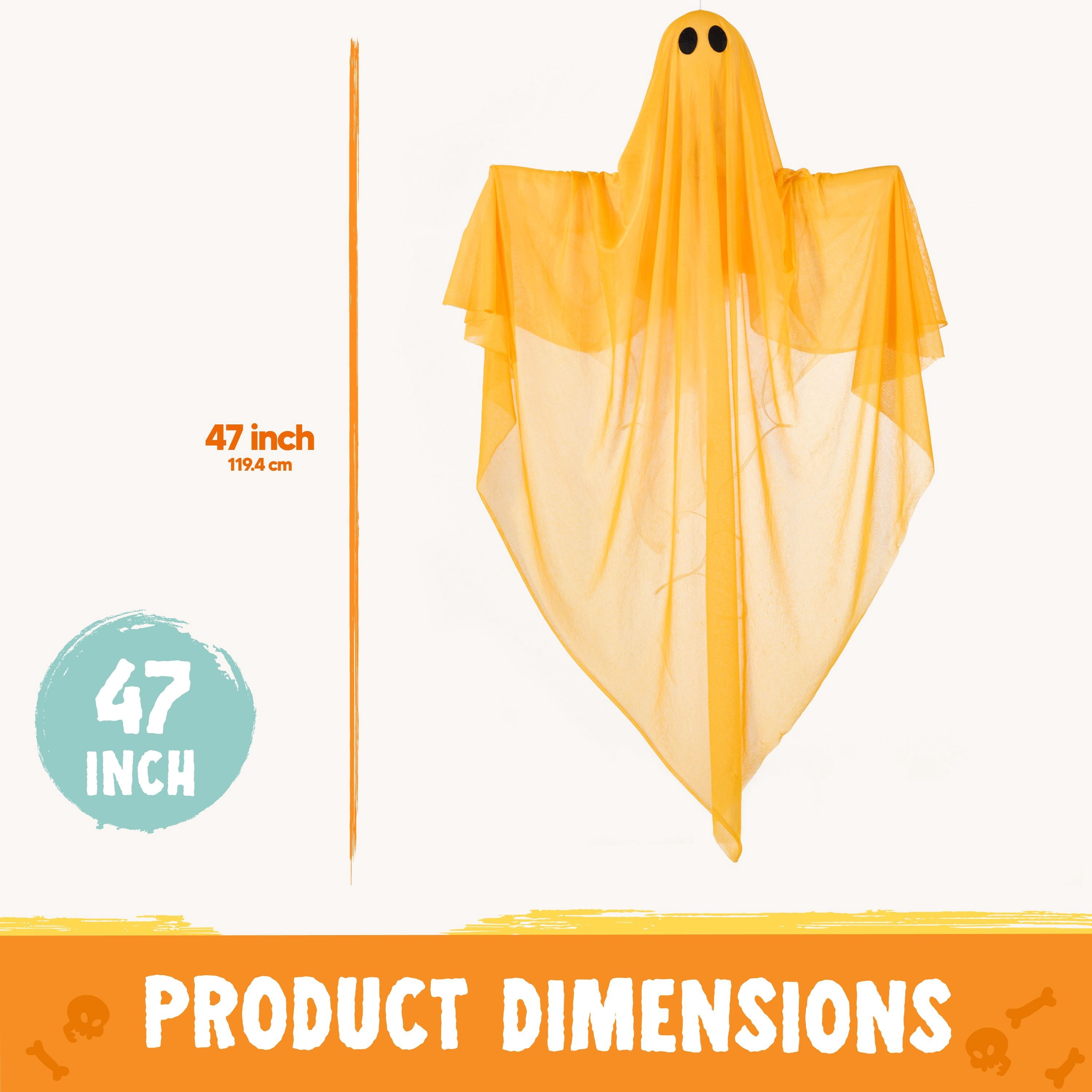 Joyfy 47inch Halloween Decorations Outdoor Hanging Ghost,Light up White Ghosts with Spooky Warm White LED Light,Halloween Outdoor Yard Porch Decorations,Haunted House Decorations