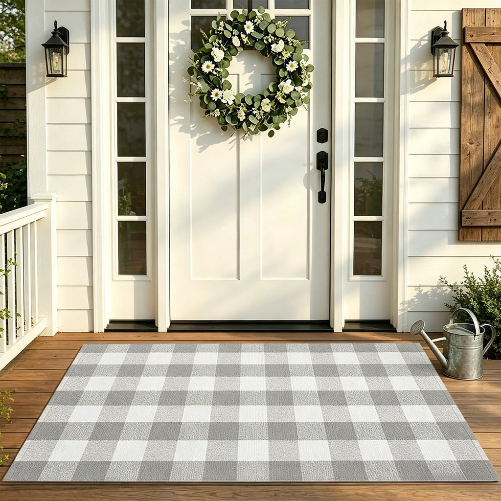 Dpityserensio Halloween Doormat Black Bat and Moon with Striped Border Non-Slip Washable Indoor Outdoor Rug, Vintage Fall Decor