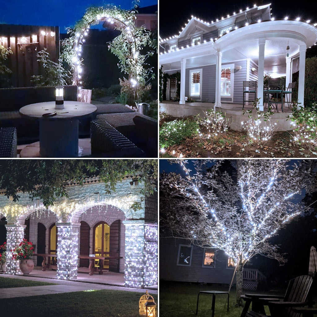 2 Pack Solar Fairy Lights Outdoor 33ft 100 LED Solar Powered Copper Wire Lights 8 Modes Waterproof for Garden Tree Patio Wedding Party Decor,Cool White
