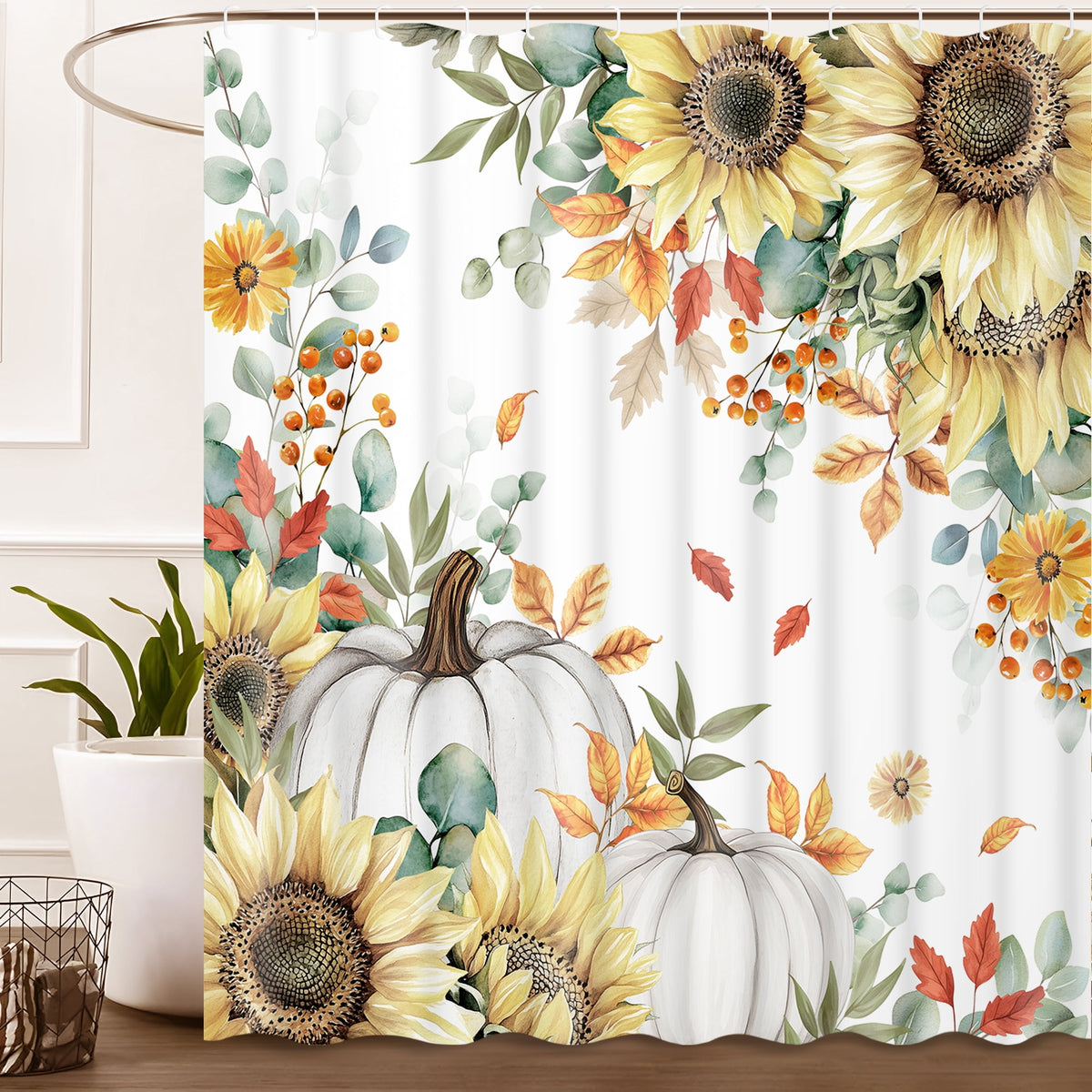 Ikfashoni Fall Shower Curtain with Hooks, Fall Decor for Home, Buffalo Plaid Pumpkin Waterproof Bathroom Curtains, 72"X72"