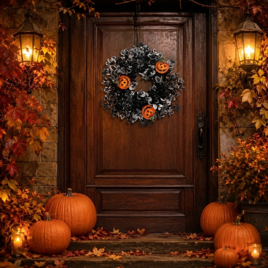 Boovnll Halloween Wreath, 18" Horror & Novelty Handmade Black Twig Glitter Bats Halloween Wreaths for Front Door Fireplace Wall Porch Party Decor, Halloween Decorations