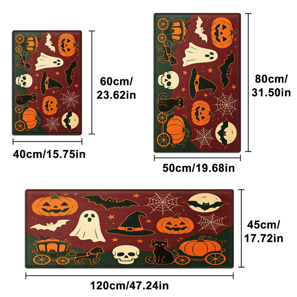 YIMEIS Halloween Neon Pumpkin Lanterns 3Pcs Flannel Mat & Kitchen Rugs Set,Soft Non-slip,16''×24'' 20''×30'' 17''×47'' Inches,for Entryway Bathroom