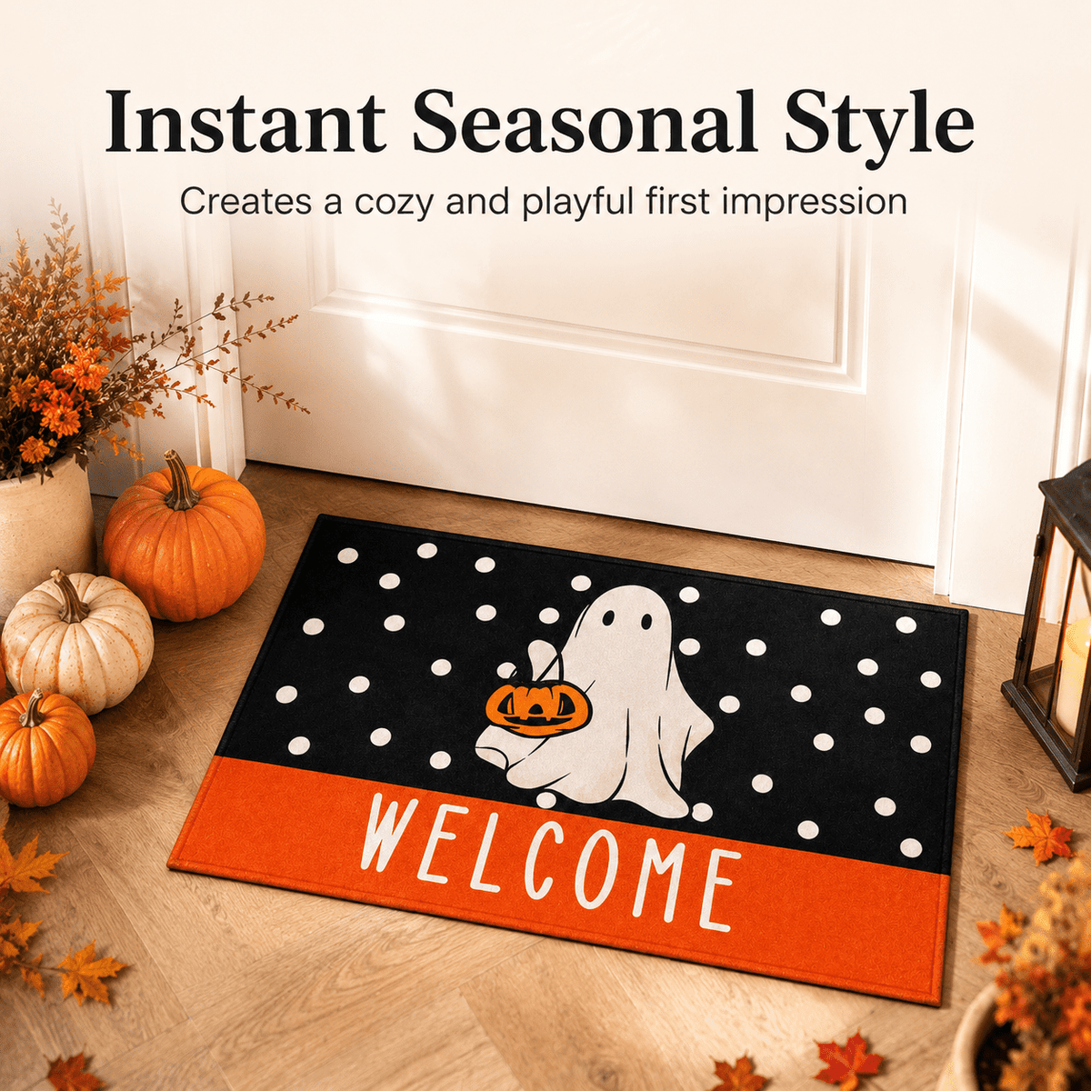 Halloween Ghost Welcome Printed Doormat, Entrance Rug with Skidproof Rubber Backing for Halloween Front Porch Entryway Indoor Outdoor Decor,50x80cm