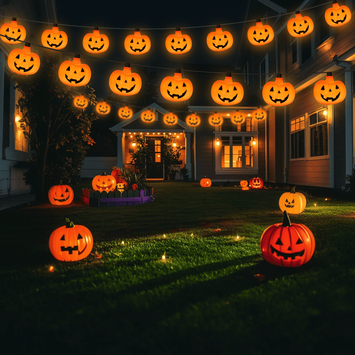 Halloween Pumpkin String Lights, 8.5Ft Outdoor Halloween Decorations Lights with 10 Jack-O-Lantern Lights, Hanging Pumpkin String Lights Party Patio Garden Window Decor