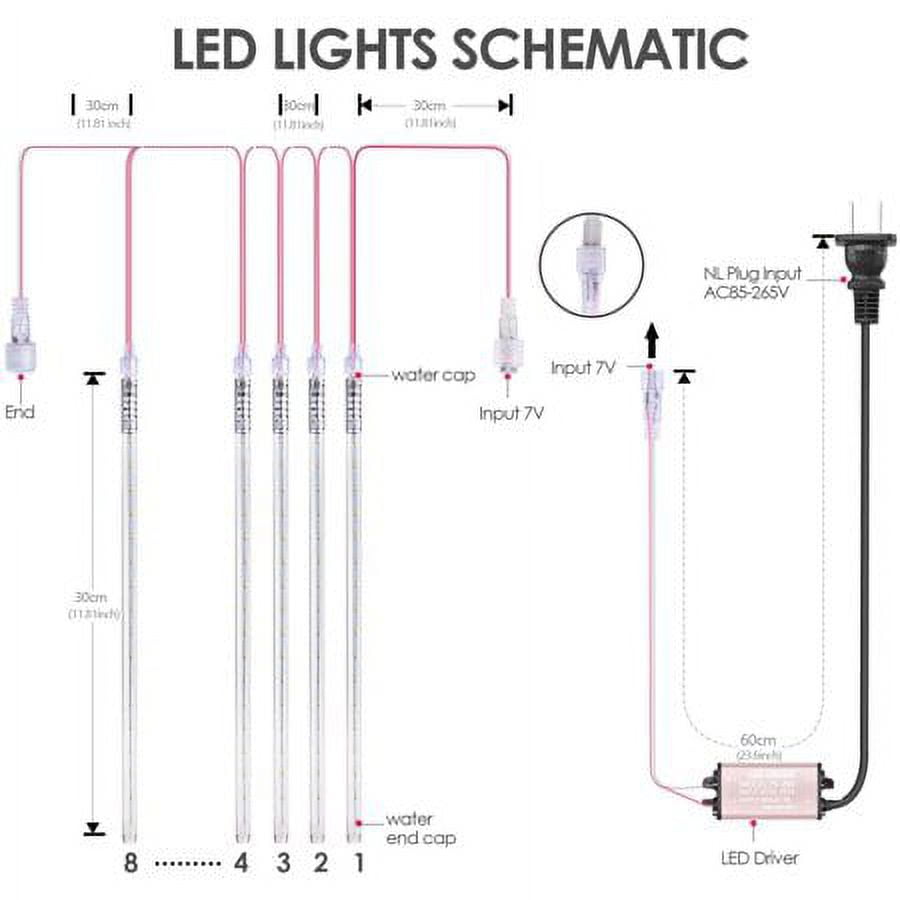 Morttic Meteor Shower Lights, Outdoor Falling Rain Lights 12 inch 8 Tube 192 LED Snow Falling Icicle Cascading Lights for Xmas Tree Halloween Decoration Wedding Party, Warm White