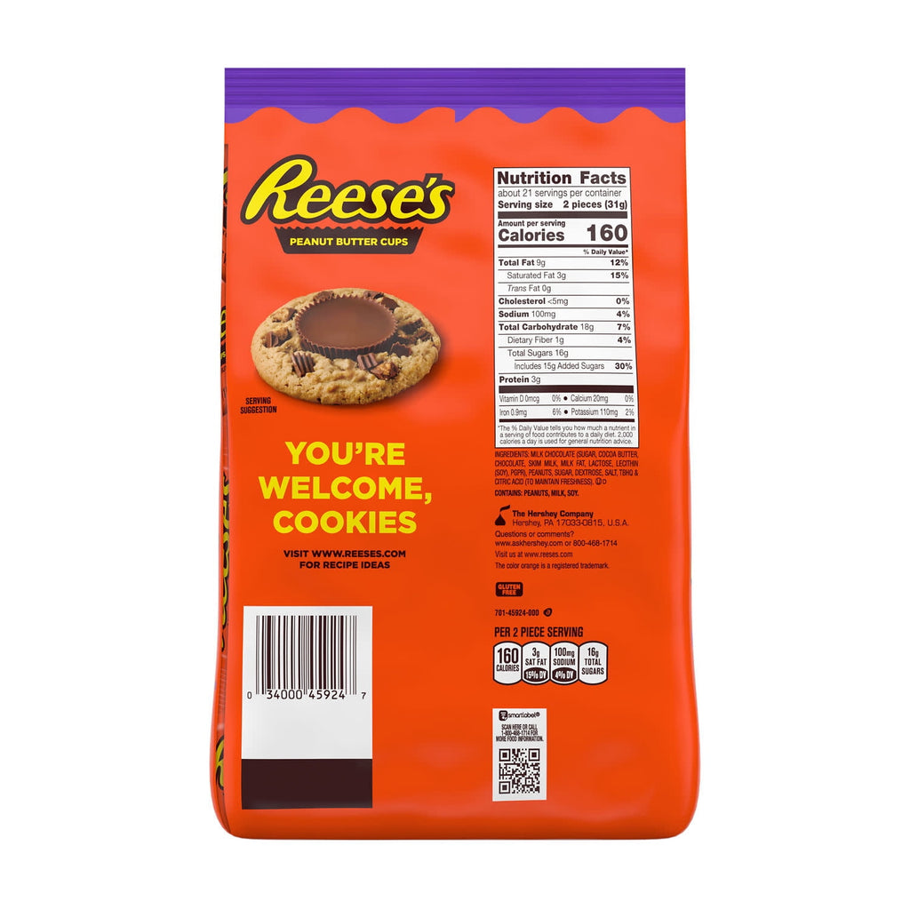 Reese's Milk Chocolate Snack Size Peanut Butter Cups, Halloween Candy Bag, 22.55 oz (40 Pieces)