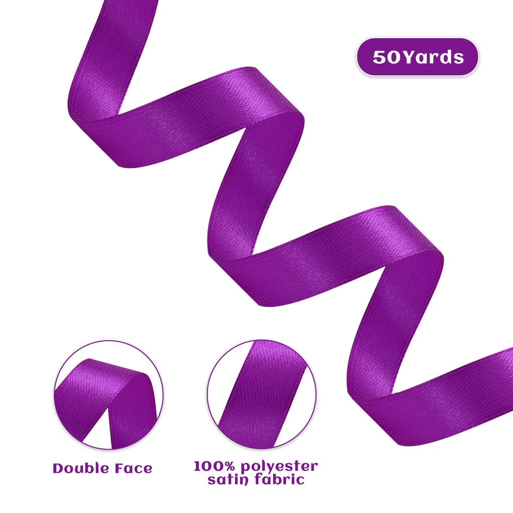 LoomJoyz Double Face Light Purple Satin Ribbon 5/8 inch X 50 Yards, Easter & Spring Decor Ribbon for Gift Wrapping, Weddings, Parties, Hair Bows & Invitations Decorations