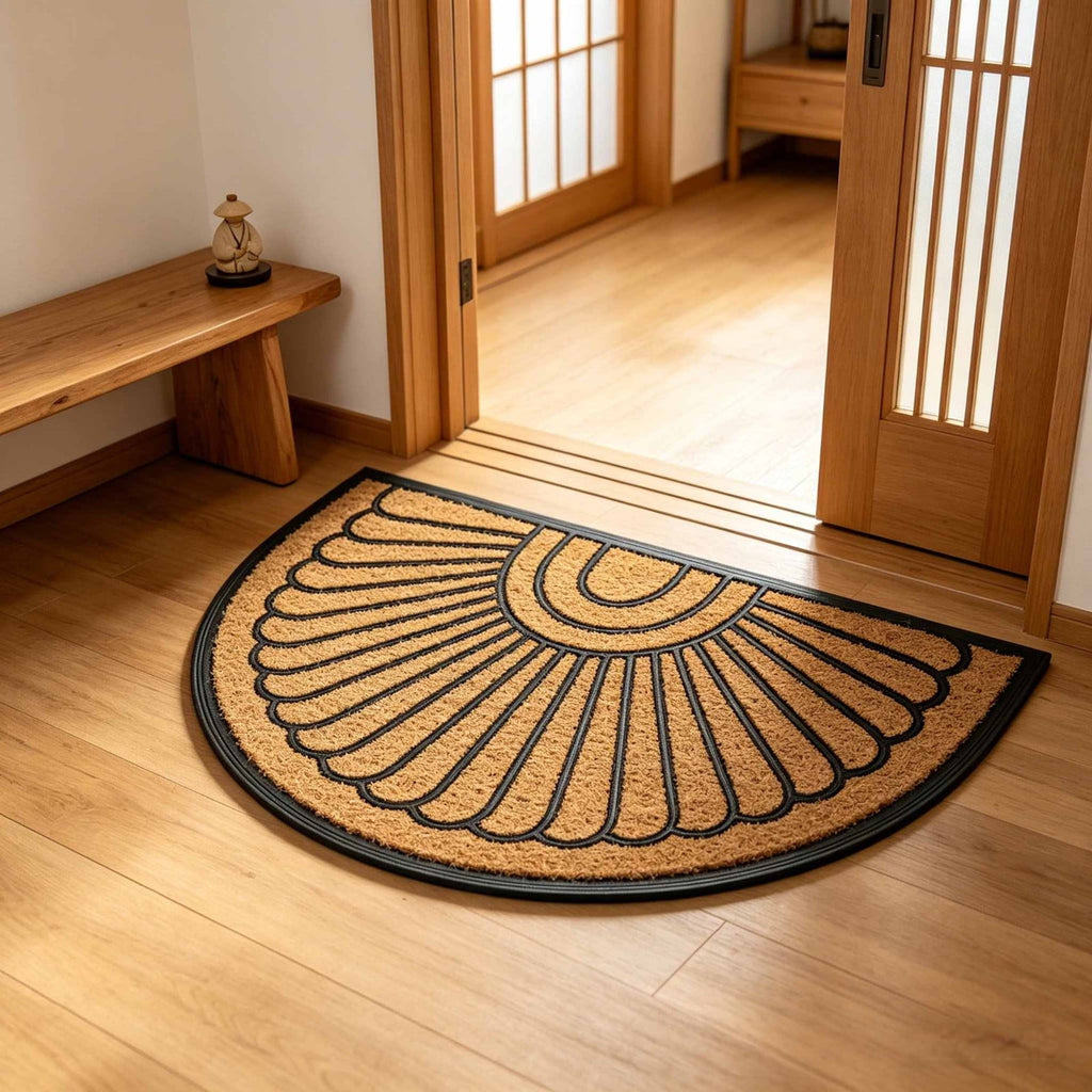 Front Door Mat Indoor Outdoor Entrance Rug, Semicircular Entrance Mat, Half Round Waterproo Non-Slip Durable Rubber Doormat for Garage, Patio, 29.5 inch