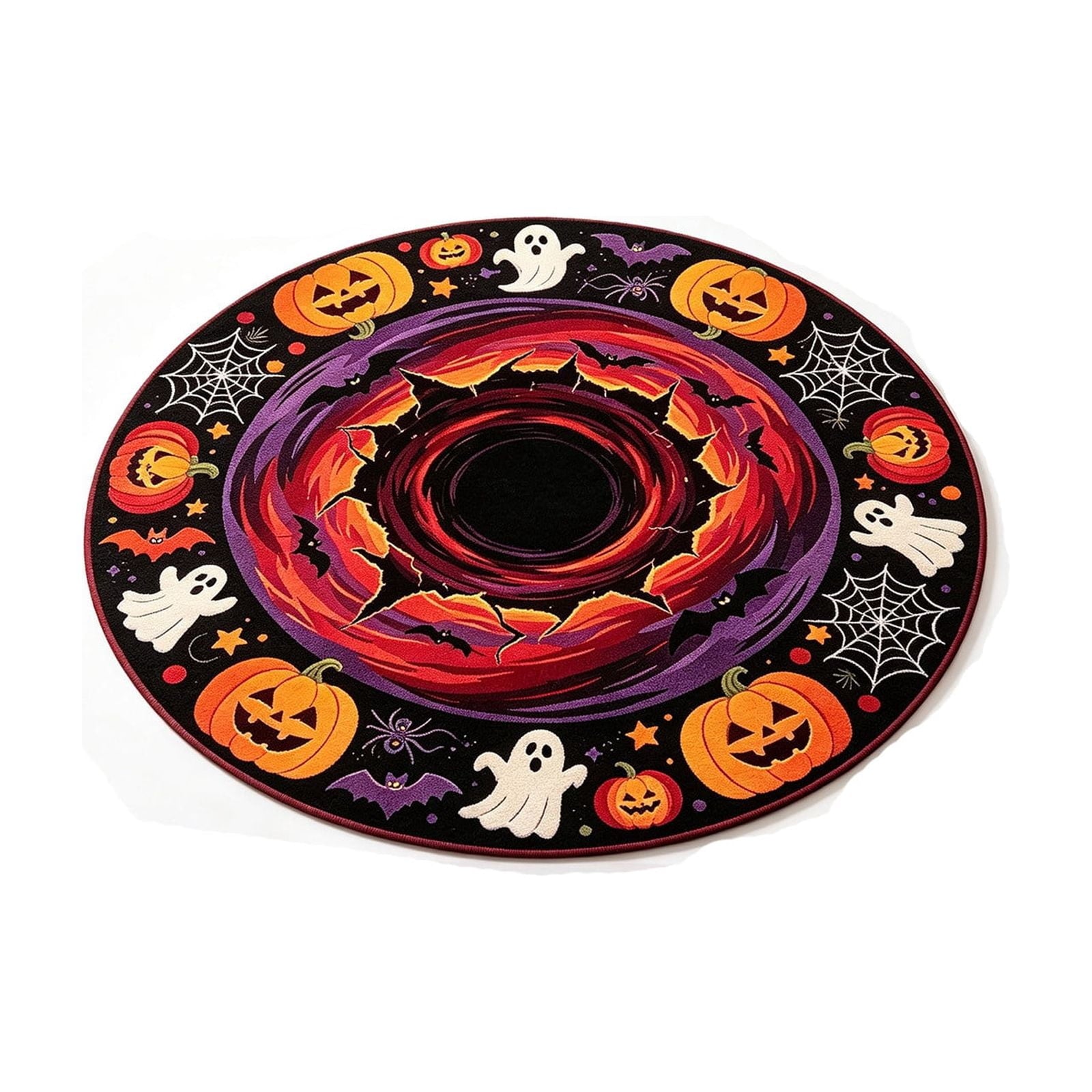 Halloween Round Rug Optical Ghost Pumpkin Mat 15.75in Diameter Polyester Skidproof & Soft for Entryway Bedroom Party by MPOISVA