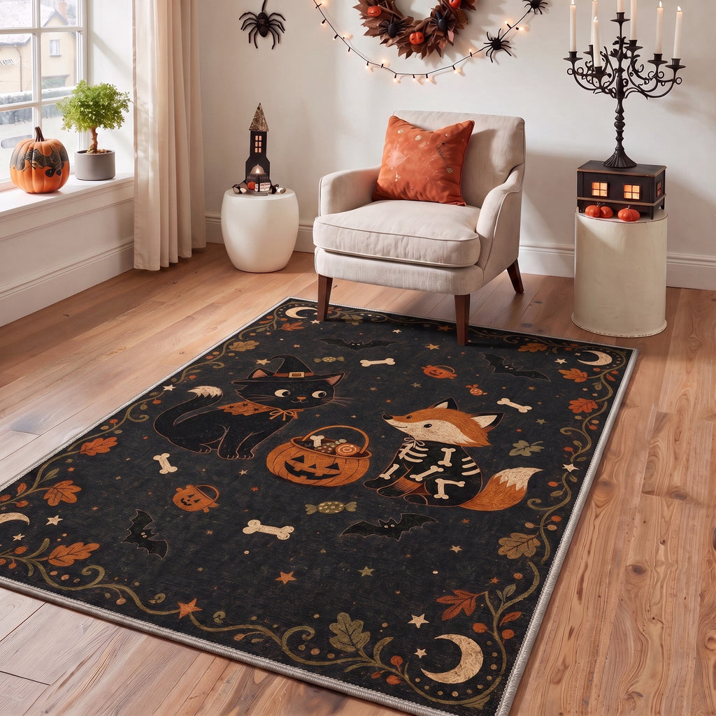 GENIMO 2'x3' Halloween Doormat, Washable Non Slip Soft Whimsical Cat Outdoor Door Mat for Front Door Covered Porch Patio Entryway, Rustic Black