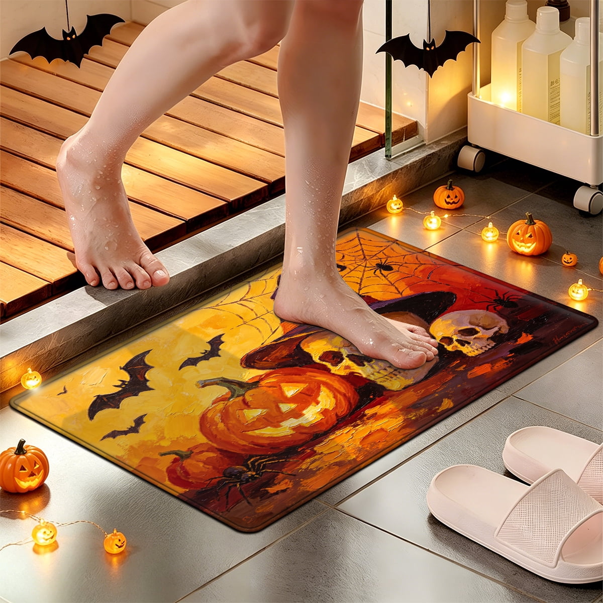 YIMEIS Halloween Pumpkin Lanterns 1Pc Flannel Mat and Kitchen Rugs,Soft Non-slip,Perfect for Home Bathroom