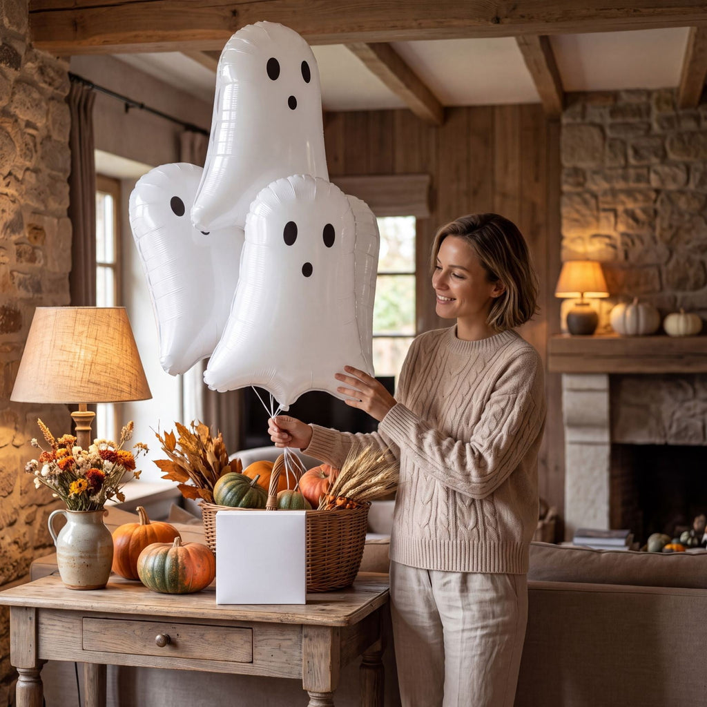 QISIWOLE Halloween Ghost Balloons Set of 50, White Latex Party Decoration for Spooky Celebrations, 18.50 x 13.8 in