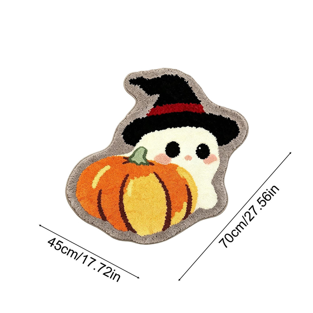 Halloween Wreath Shaped Rugs, Soft Indoor Mat for Entryway, Kitchen, Halloween Party, Pumpkin Witch Spooky Home Decor, 23.62x15.75 Inches