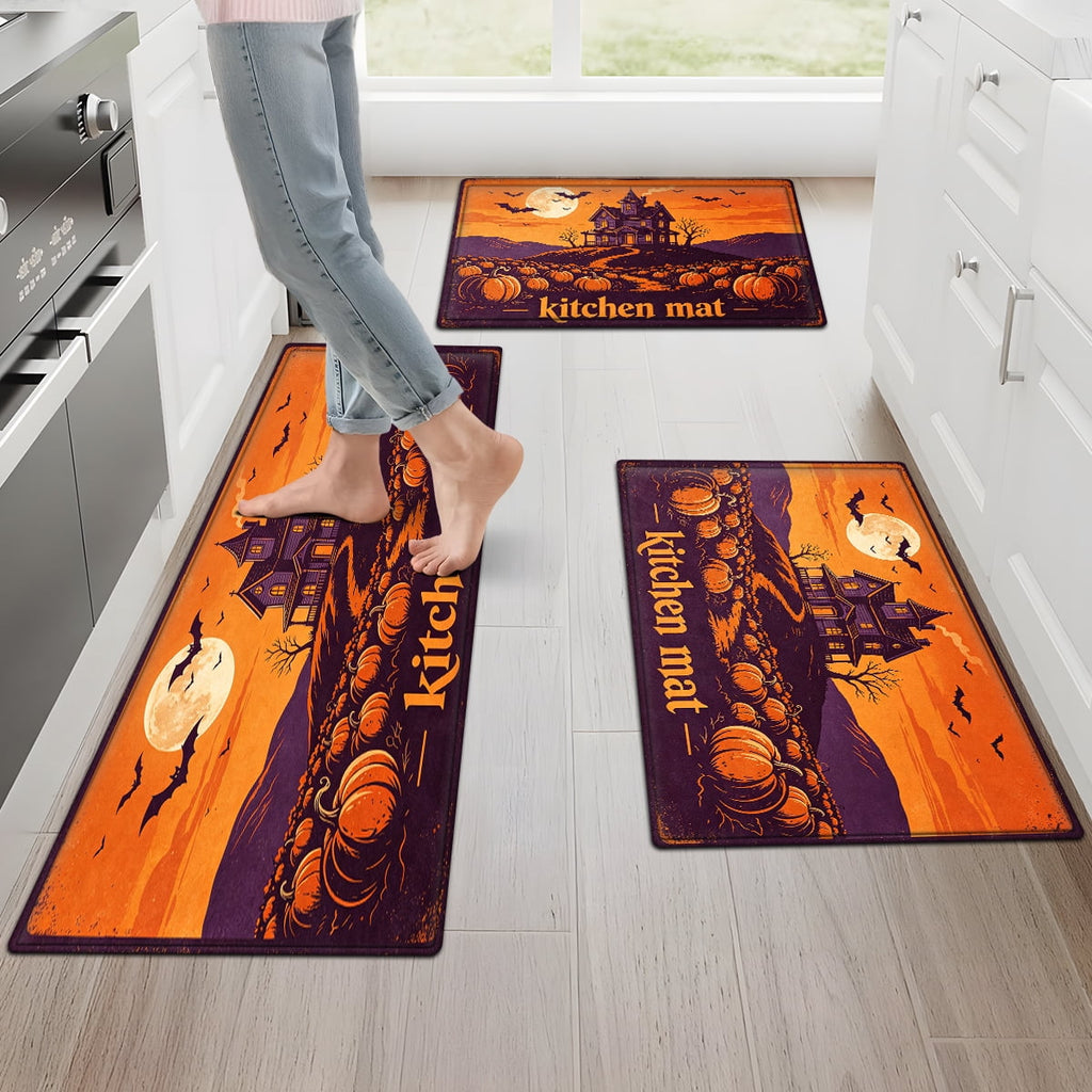 CCTFS Halloween Pumpkin Bat Candy 1Pc Flannel Mat and Kitchen Rugs,Soft Non-slip,Perfect for Home Bathroom